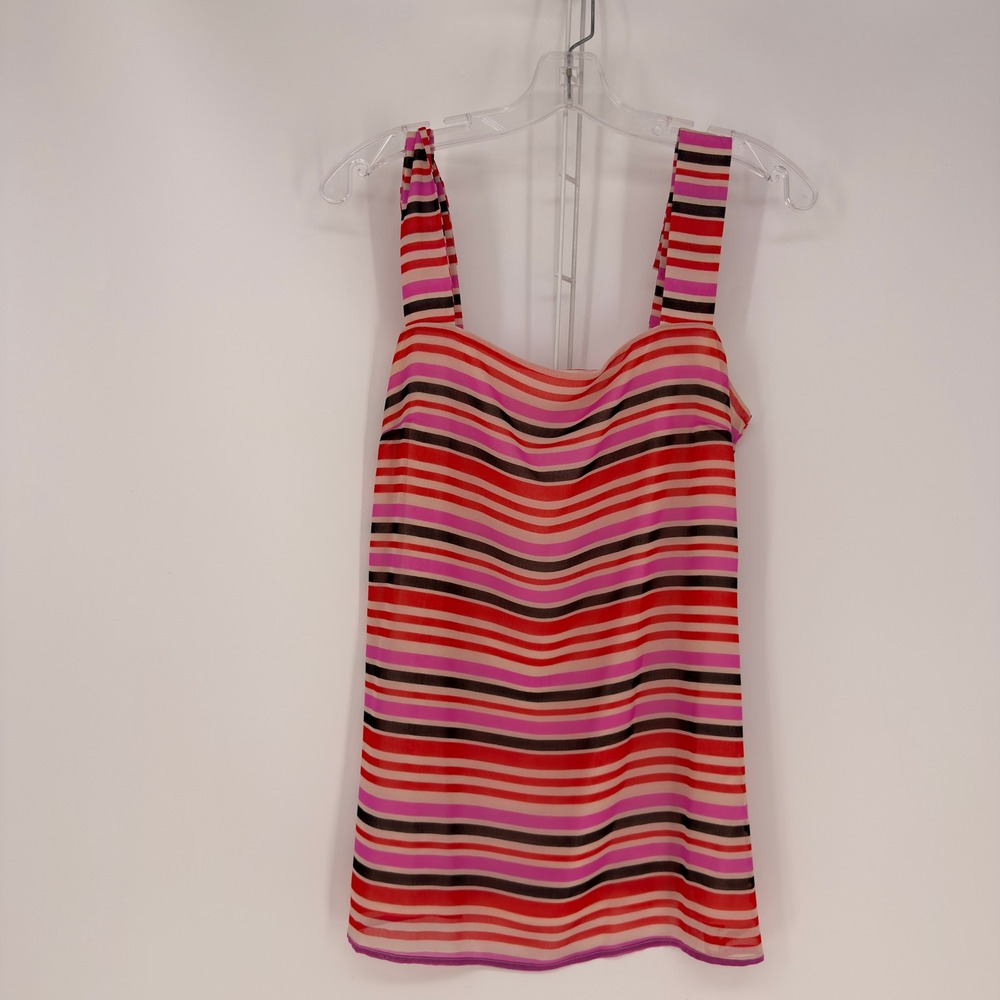 Cabi Cami Tank Top Womens Small Red Pink Stripe Square Neck Preppy Layered Y2K